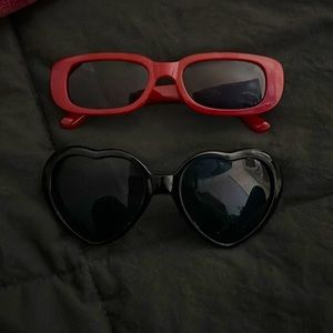 shein red rectangle sunglasses and black love heart sunglasses